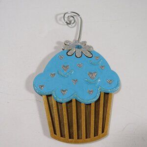 Cupcake with Flower Laser Cut Wooden Ornament Hangs